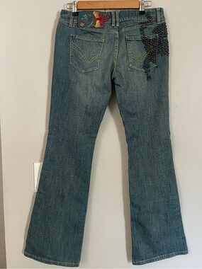 People for Peace Vtg Y2K Studded Bling Flare Jeans Sz 29 Whimsigoth Western Boho